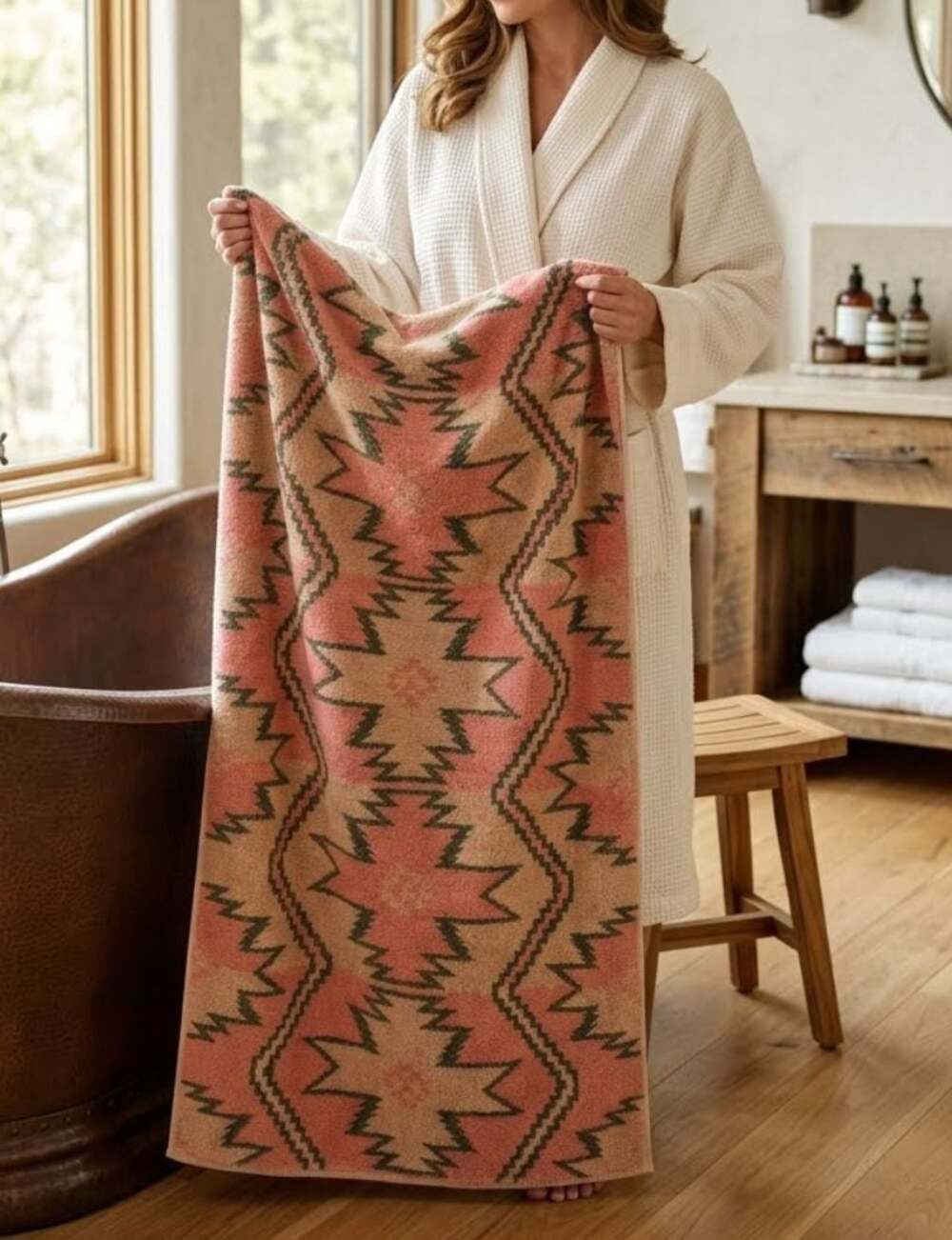 Vintage RALPH LAUREN White Sands Coral Southwestern Terry Bath Towel